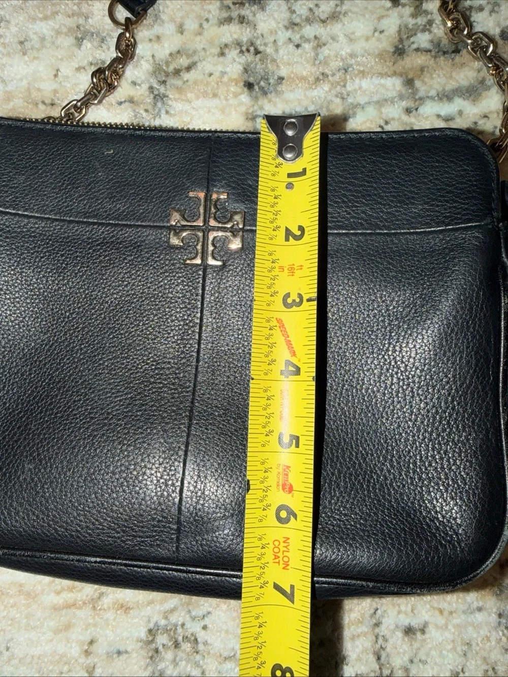 Tory Burch Black Pebbled Leather Logo Crossbody with Gold Hardware